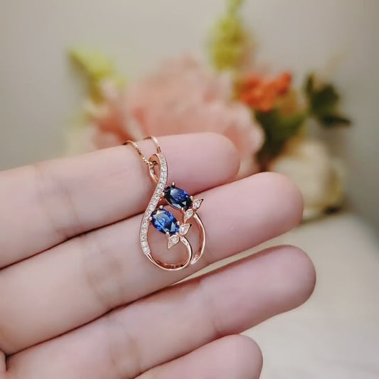 Rose Gold Leaf Tanzanite Necklace - Sterling Silver Leaf Double Stone December Birthstone Tiny Deliciated  Tanzanite Pendant #393
