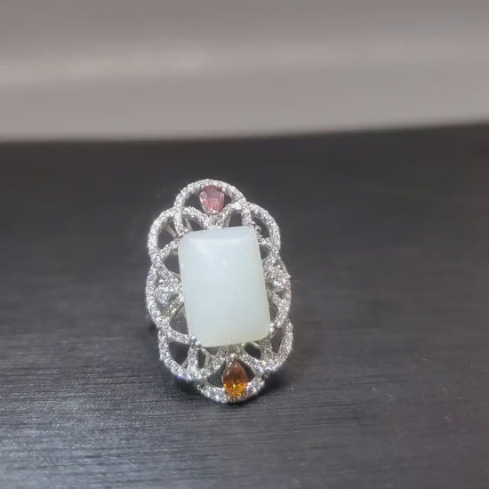 Genuine White Jade Ring Sterling Silver  Jade Jewelry 1075