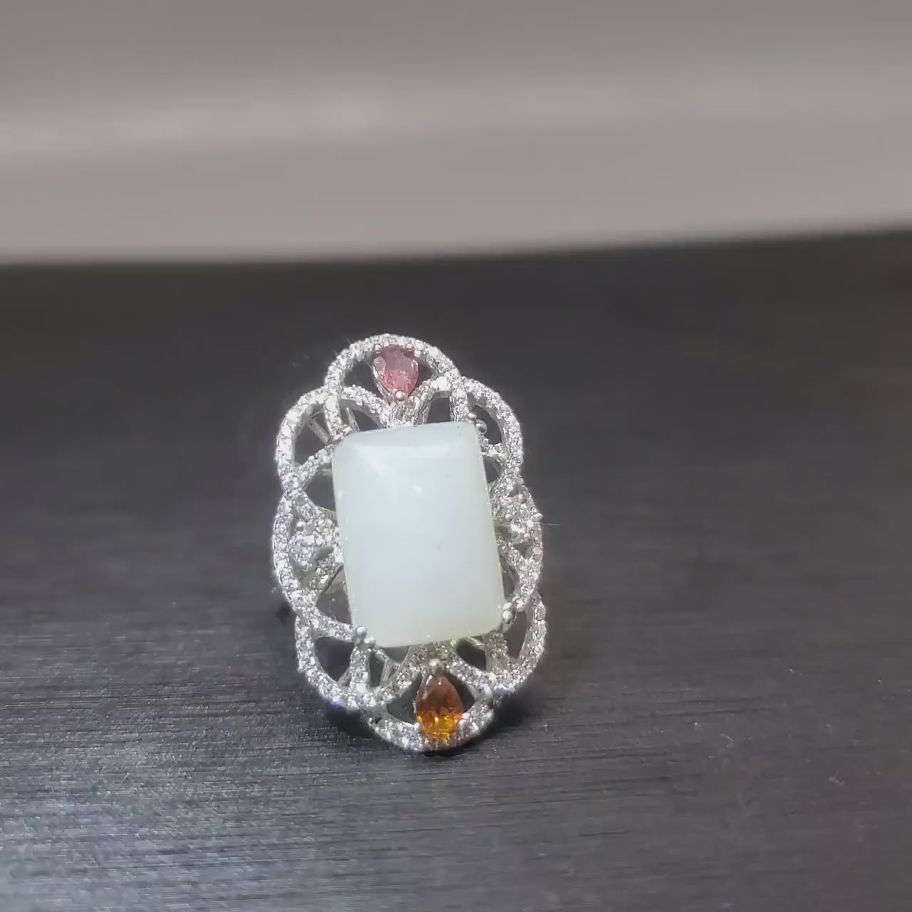 Genuine White Jade Ring Sterling Silver  Jade Jewelry 1075