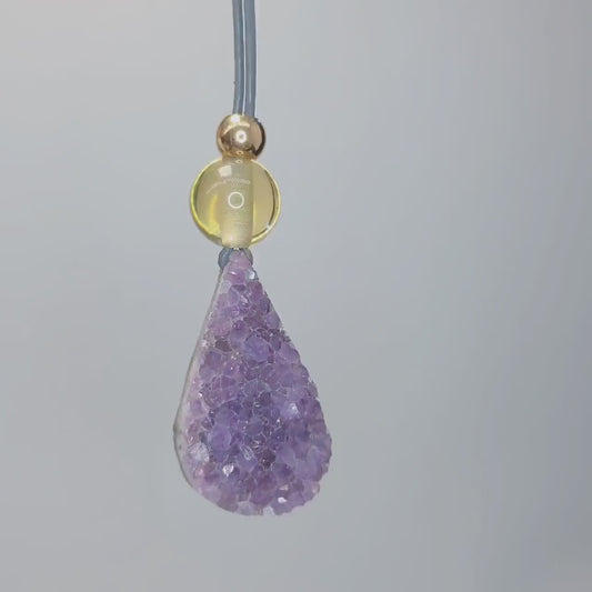 Raw Amethyst Point Citrine Necklace, Chunky Geometric Healing Crystal Amulet, Spiritual Protection Jewelry, adjustable leather cord