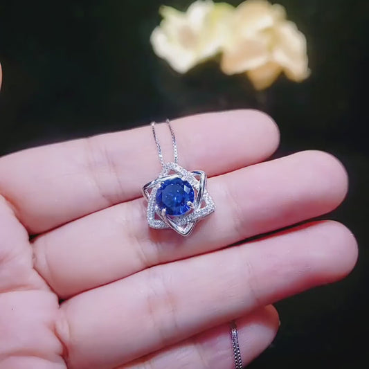 2 CT Blue Sapphire Necklace - Gemstone David Star Necklace -  September Birthstone -  Dainty  Blue Sapphire Pendant #445