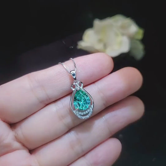 Teardrop  Green Paraiba Necklace - 18kgp @ Sterling Silver - Pear Cut Green Tourmaline Pendant #945