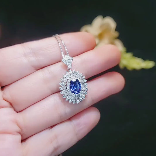 Tanzanite Necklace - 925 Sterling Silver  Gemstone Spiral Swirl Gorgeous Lab created Energic Tanzanite Gemstone #795