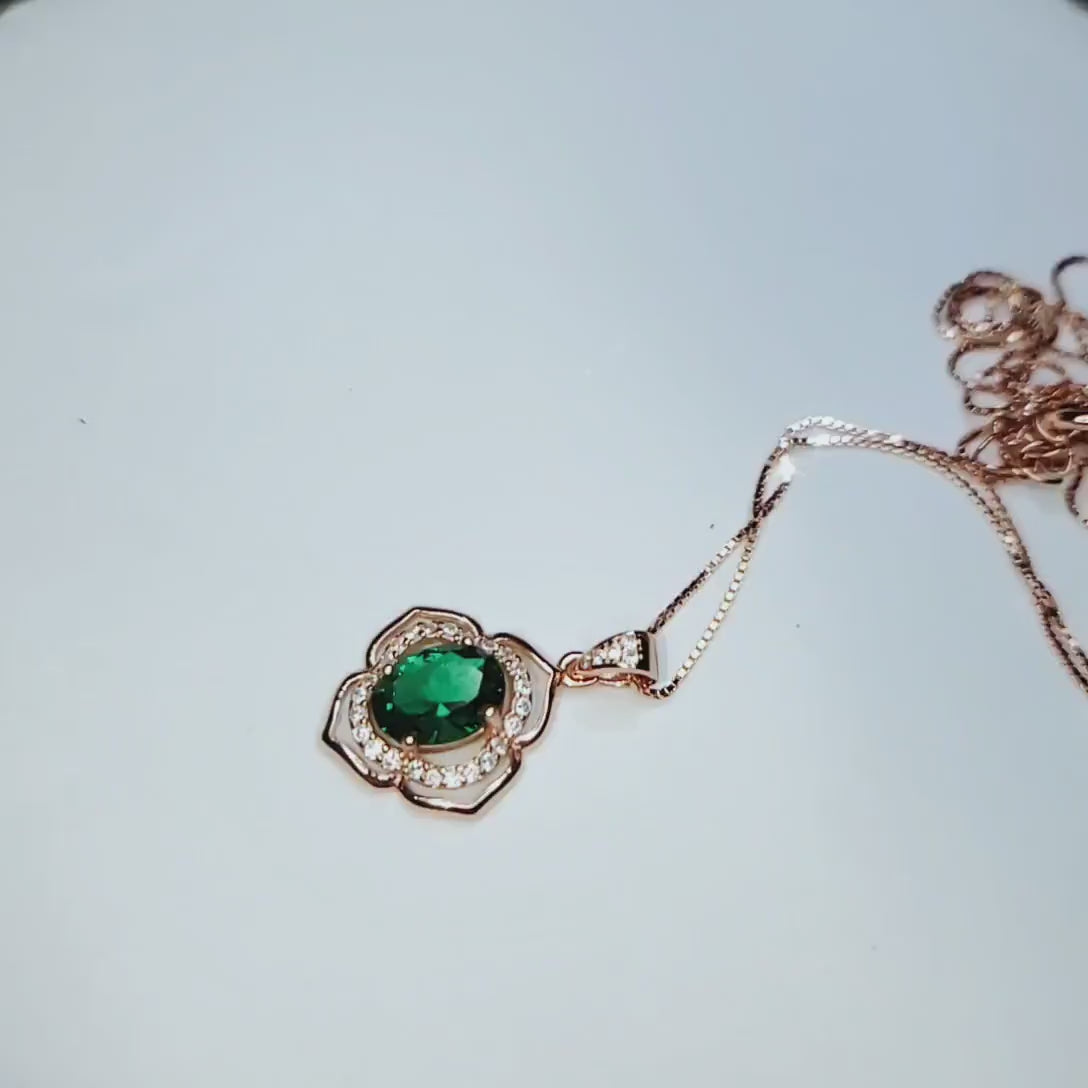 Tiny 1.5 ct Emerald Necklace - Rose Gold or white gold 18k @ Sterling Silver Flower of Life Style Green Gemstone pendant May Birthstone #121