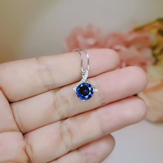 Tiny Blue Sapphire Necklace Gemstone 2CT Bowknot Blue Sapphire Pendant -Sterling Silver Infinite Minimalist Blue Sapphire Jewelry #170