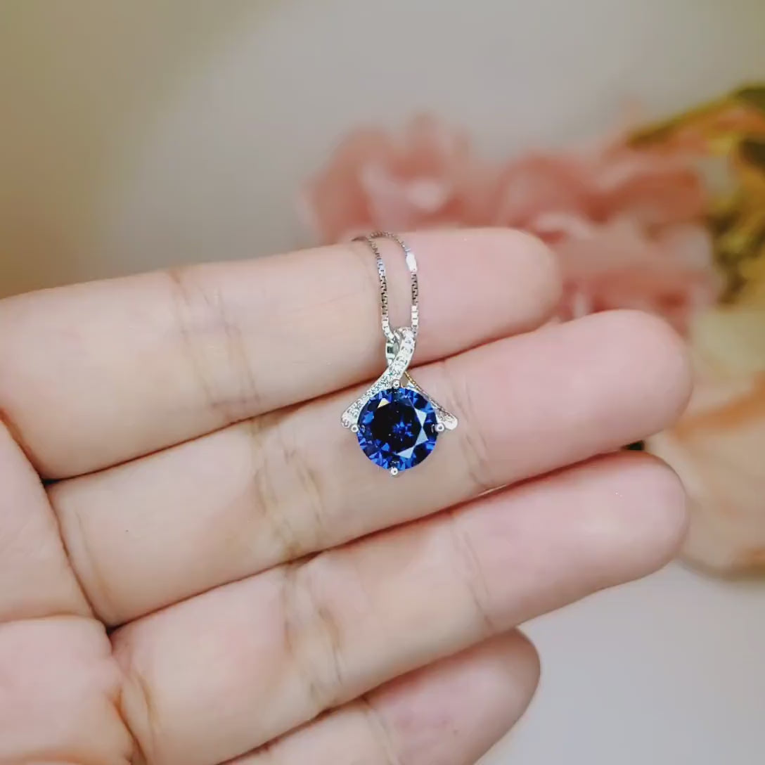 Tiny Blue Sapphire Necklace Gemstone 2CT Bowknot Blue Sapphire Pendant -Sterling Silver Infinite Minimalist Blue Sapphire Jewelry #170
