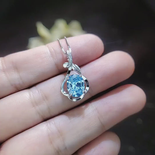 Dainty Sterling Silver Flower Aquamarine Necklace   March Birthstone Solitaire  High Quality Aquamarine #257