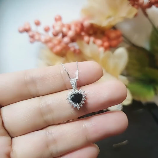 Super Tiny Black Heart Cubic Zirconia Necklace