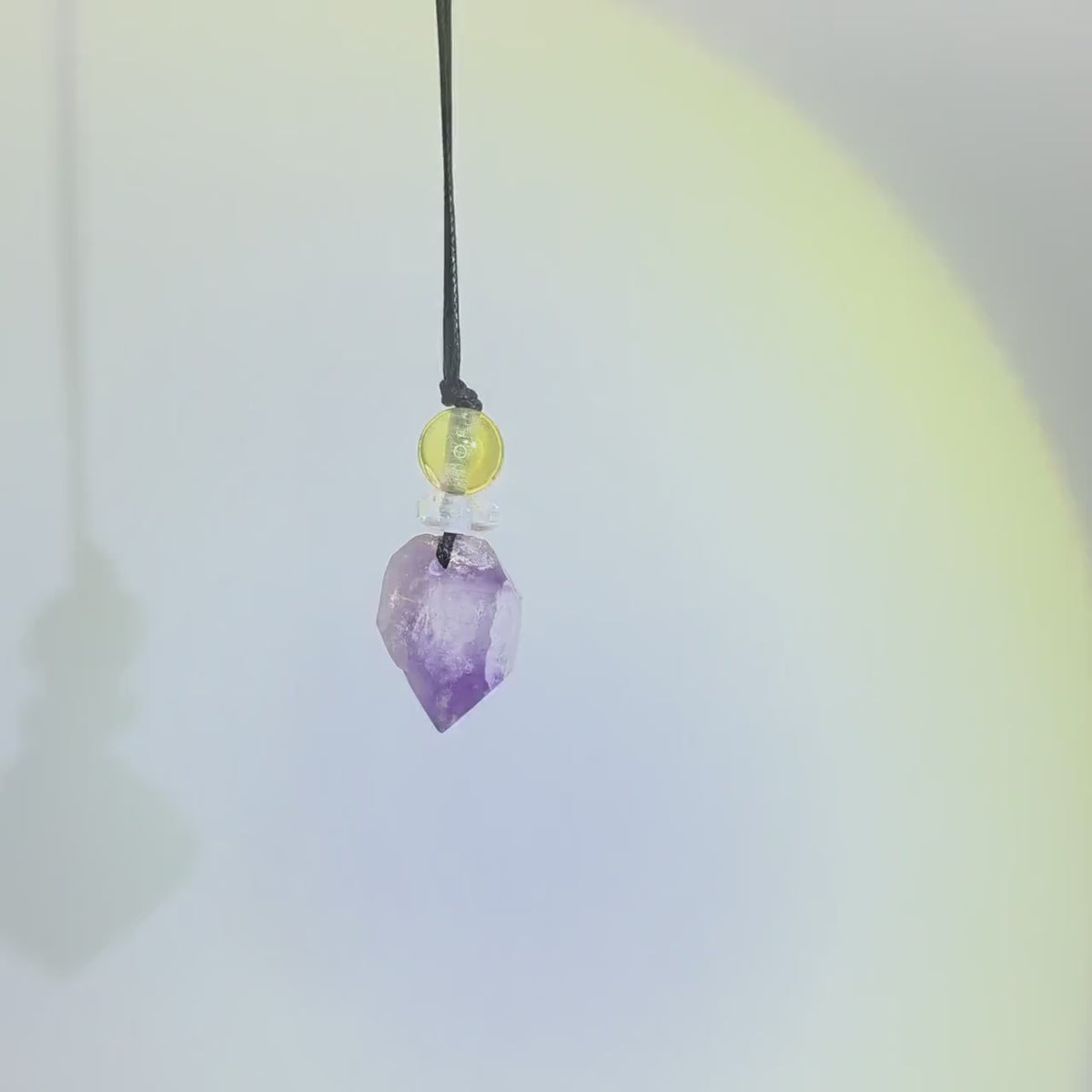 Chunky amethyst Quartz Necklace Leather cord , Raw Crystal Jewelry with Clear quartz and citrine Long Chain Adjustable UP to  #2344