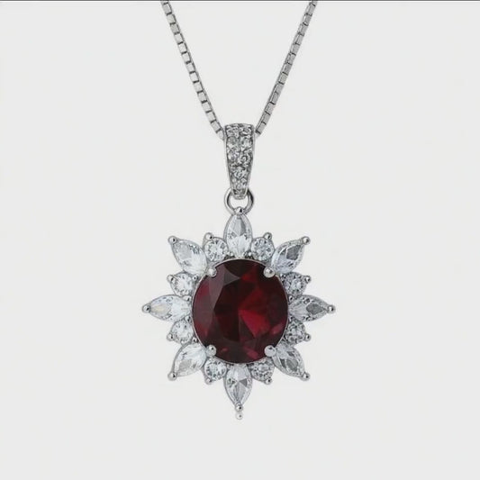 Sterling Silver Red Ruby Necklace 8mm 2CT Pigeon's blood Ruby Pendant 18k @ Sterling silver July Birthstone #1135