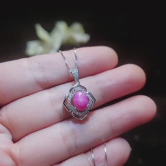 Star Ruby Necklace - Flower of Life Pendant - 18KGP @ Sterling Silver - July Birthstone -  Star Ruby Pendant #526