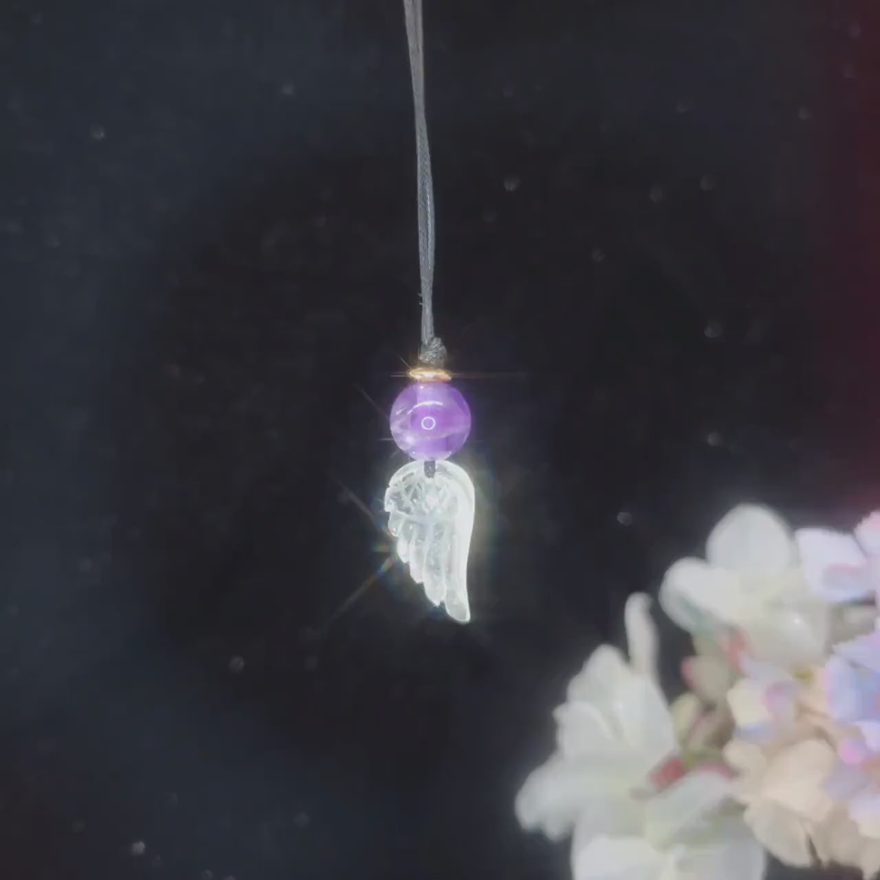 Amethyst Clear Quartz Angel Wing Necklace, Natural Purple Crystal Chunky Pendant, Adjustable Leather Cord, Spiritual Gift for Her #2073