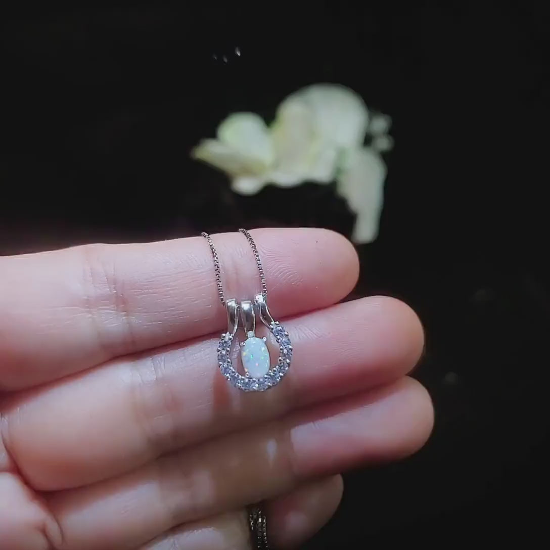 Opal Necklace - Tiny Horse shoe Pendant - 18KGP @ Sterling Silver - Mini Small Opal Jewelry Pendant horseshoe jewelry #186