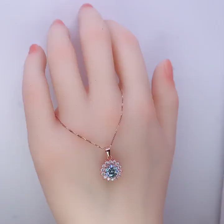 Aquamarine Necklace - Tiny Rose Gold Over Sterling Silver Halo Solitaire Blue Princess Diana Style - aquamarine Jewelry White gold option072