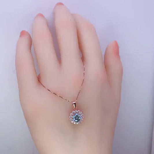 Aquamarine Necklace - Tiny Rose Gold Over Sterling Silver Halo Solitaire Blue Princess Diana Style - aquamarine Jewelry White gold option072