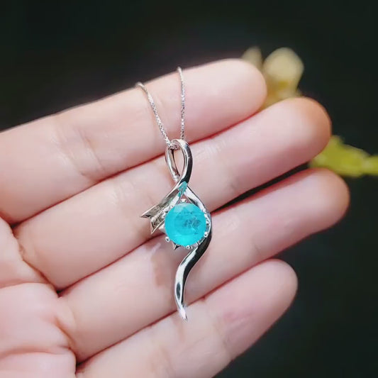 Paraiba Necklace Sterling Silver Bow Swirl Infinity White Gold plated Blue Paraiba Pendant  Jewelry #940