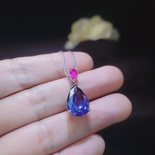 Teardrop Tanzanite Necklace - 7 CT Large  Blue Tanzanite Pendant -  Sterling Silver - December Birthstone - 18KGP #783