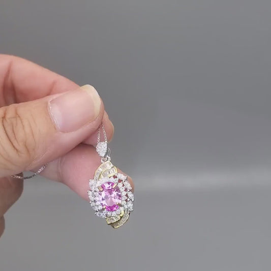Pink Tourmaline Necklace - Life Spiral 1.8 CT Pink Tourmaline Pendant - Spiritual Gemstone Flower - Double Halo Swirl Infinity Jewelry #734