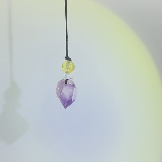 Chunky amethyst Quartz Necklace Leather cord , Raw Crystal Jewelry with Clear quartz and citrine Long Chain Adjustable UP to  #2344