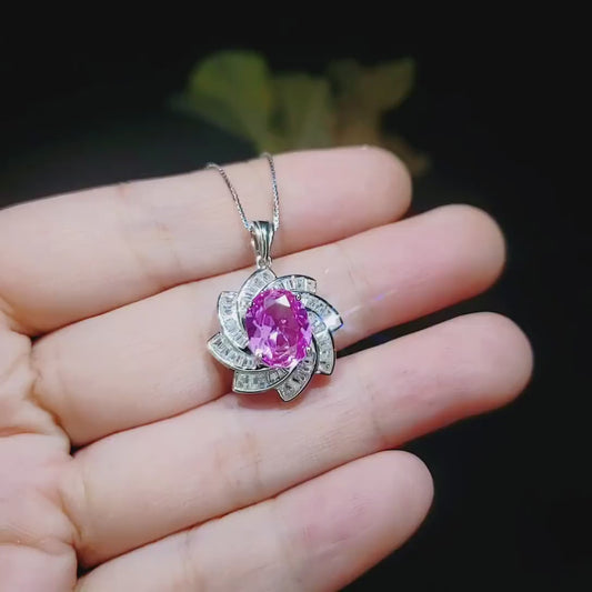 Pink Tourmaline Necklace Sterling Silver Diamond Milky Way Spiral Galaxy Necklace  White Gold Plated - Energy Vortexes Windmill Pendant #847