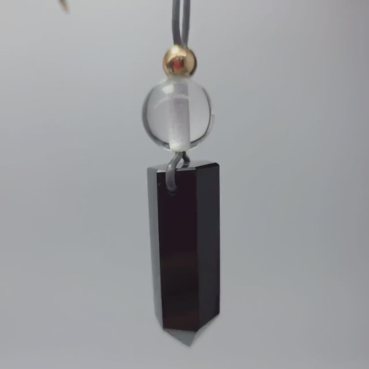Obsidian Point Necklace, Chunky Natural Clear Quartz Crystal Hexagonal Wand Pendant for Men Women, Adjustable Leather Cord