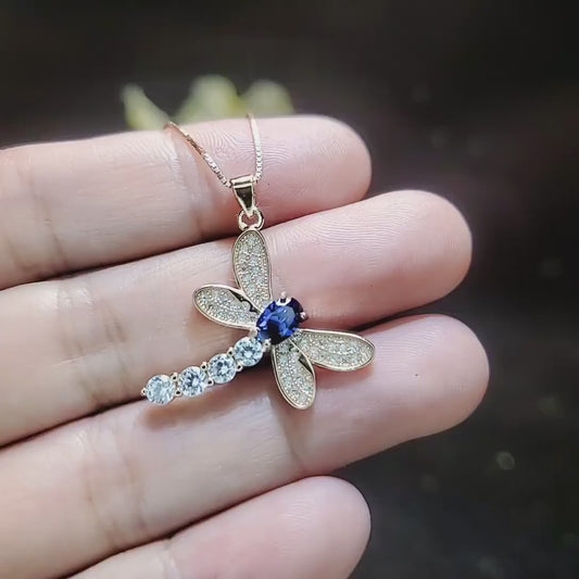 Tanzanite Necklace - Dragonfly Pendant - 18KGP @ Sterling Silver - December Birthstone - Rose gold Lab Created Tanzanite Pendant #342