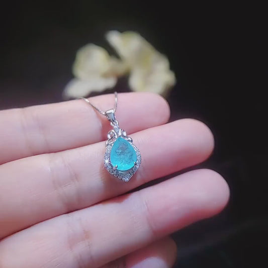 Dainty Teardrop Blue Paraiba Tourmaline Necklace - 18kgp @ sterling silver #064