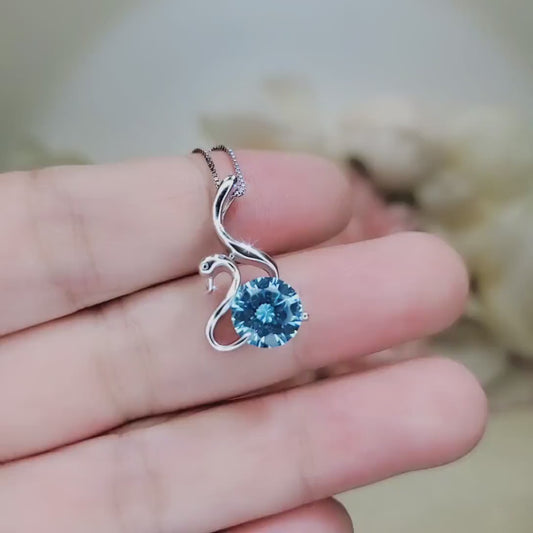 8mm 2 CT Aquamarine Necklace - 18KGP Sterling Silver -  Swan Pendant - Solitaire Aquamarine - Simple  Aquamarine Jewelry #149