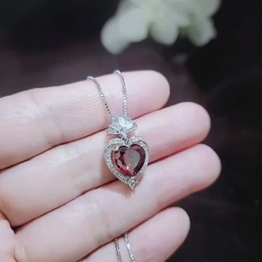 Spessartite Garnet Necklace - 9mm orange red heart Pendant - 18kgp @ Sterling Silver -  chain - 3 ct Orange Garnet jewelry #607