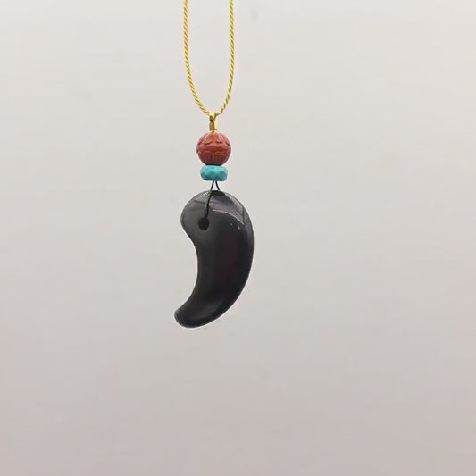 Black Obsidian Crescent Pendant Necklace, Red Jasper Turquoise Beads, Adjustable Gold Cord, Protection Amulet,  chunky stone jewelry #2327