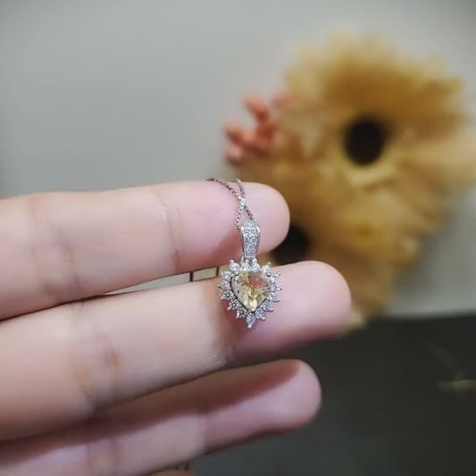 Sterling Silver Citrine Heart Necklace - Super Tiny Minimalist Genuine Natural Citrine Pendant 093