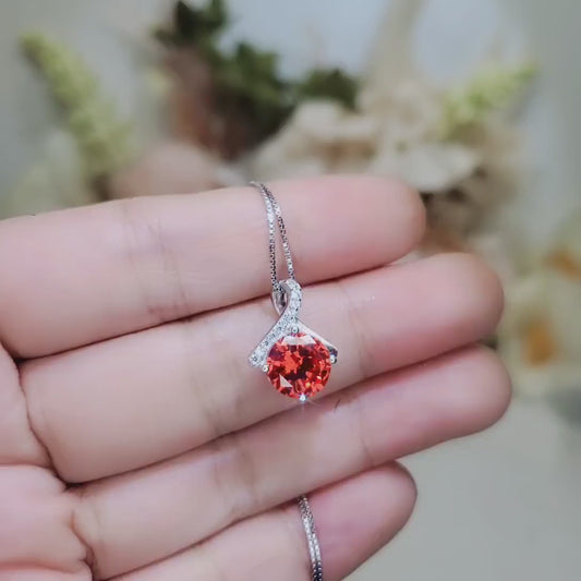 Simple Orange Sunstone Necklace - 2 CT Bowknot Sun Stone Pendant - 18KGP @ Sterling Silver - Orange Gemstone Jewelry 098