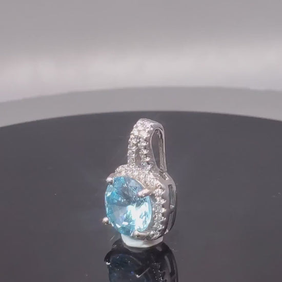 Tiny Square Blue Aquamarine Necklace Sterling Silver Cubic Zirconia Circle March Birthstone 051