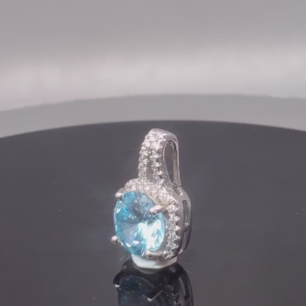 Tiny Square Blue Aquamarine Necklace Sterling Silver Cubic Zirconia Circle March Birthstone 051