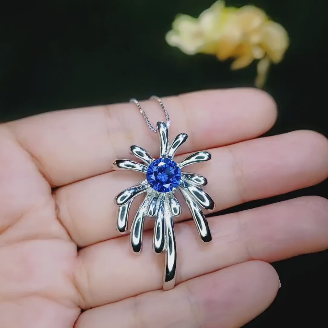 Firework Blue Tanzanite Necklace -  Tanzanite  Pendant  - 18KGP @ Sterling Silver - December Birthstone - Firework Pendant #703