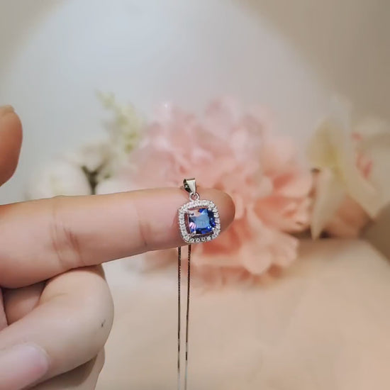 Tiny Square Tanzanite Necklace - Sterling Silver Tanzanite Pendant - December Birthstone - Minimalist Gemstone Jewelry 050
