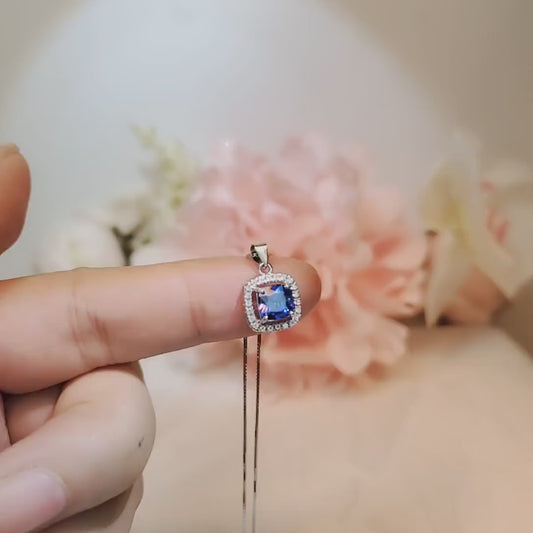Tiny Square Tanzanite Necklace - Sterling Silver Tanzanite Pendant - December Birthstone - Minimalist Gemstone Jewelry 050