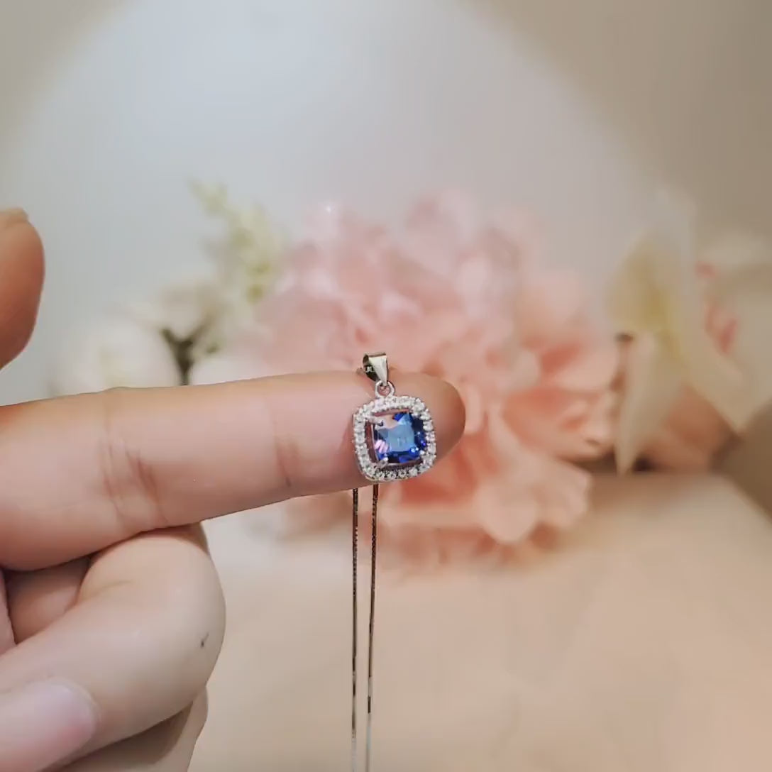 Tiny Square Tanzanite Necklace - Sterling Silver Tanzanite Pendant - December Birthstone - Minimalist Gemstone Jewelry 050