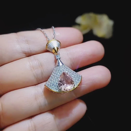 Morganite Necklace - Full Sterling Silver - White Gold coated -  Gemstone Drop 3 CT large Pink Morganite Jewelry #869