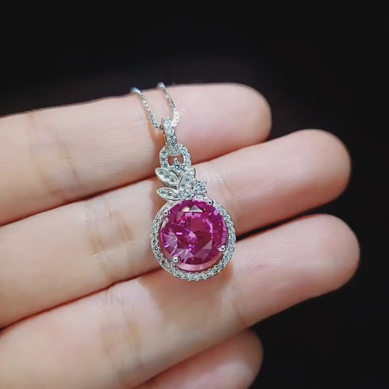 Pink tourmaline Round Cut Dimond Circle White gold Sterling silver 10mm Pink Tourmaline Jewelry #951