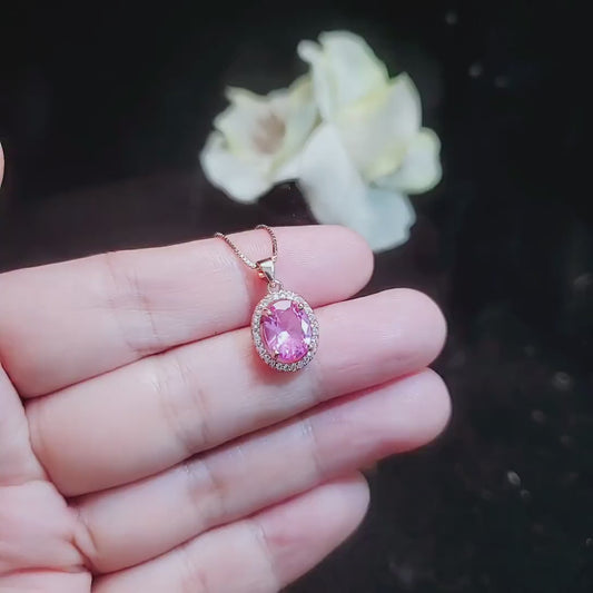 Pink Tourmaline Necklace Solitaire Pendant, October Birthstone Jewelry, 18K Gold Plated Sterling Silver,  Chain Gift for Her #198