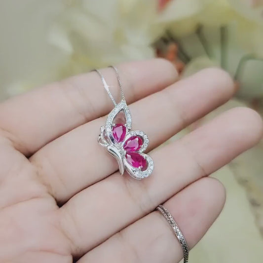 Sterling Silver Ruby Butterfly Necklace -  Dainty Ruby Pendant Jewelry - 18KGP @ Sterling Silver #618