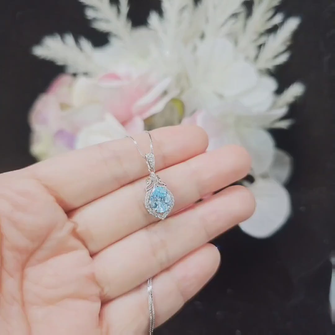 Aquamarine Necklace - 18KGP @ Sterling Silver Blue Aquamarine Pendant -  Mini Teardrop Blue Gemstone March Birthstone #297