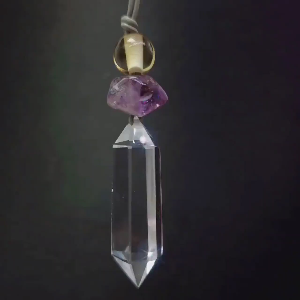 Natural Clear Quartz Amethyst Citrine Necklace, Raw Crystal Point Pendant, Adjustable Leather Chunky Healing Jewelry, Gift for Him #2089