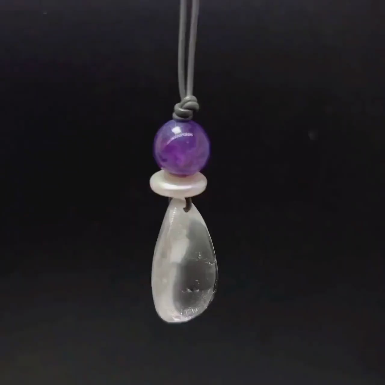 Clear Quartz Necklace, Baroque Pearl Jewelry, Natural Amethyst Pendant, Natural Chunky Stone Boho Gift, Genuine Leather cord Adjustable