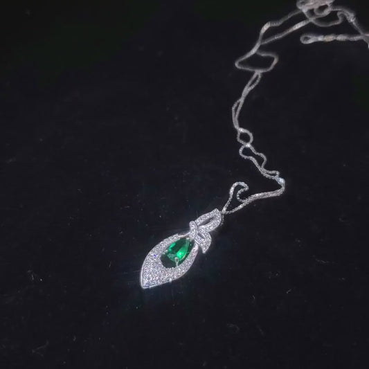 Tiny Emerald Teardrop Necklace Sterling Silver  Butterfly Necklace 0.6 Ct Sim Gemstone White gold coated May Birthstone #385