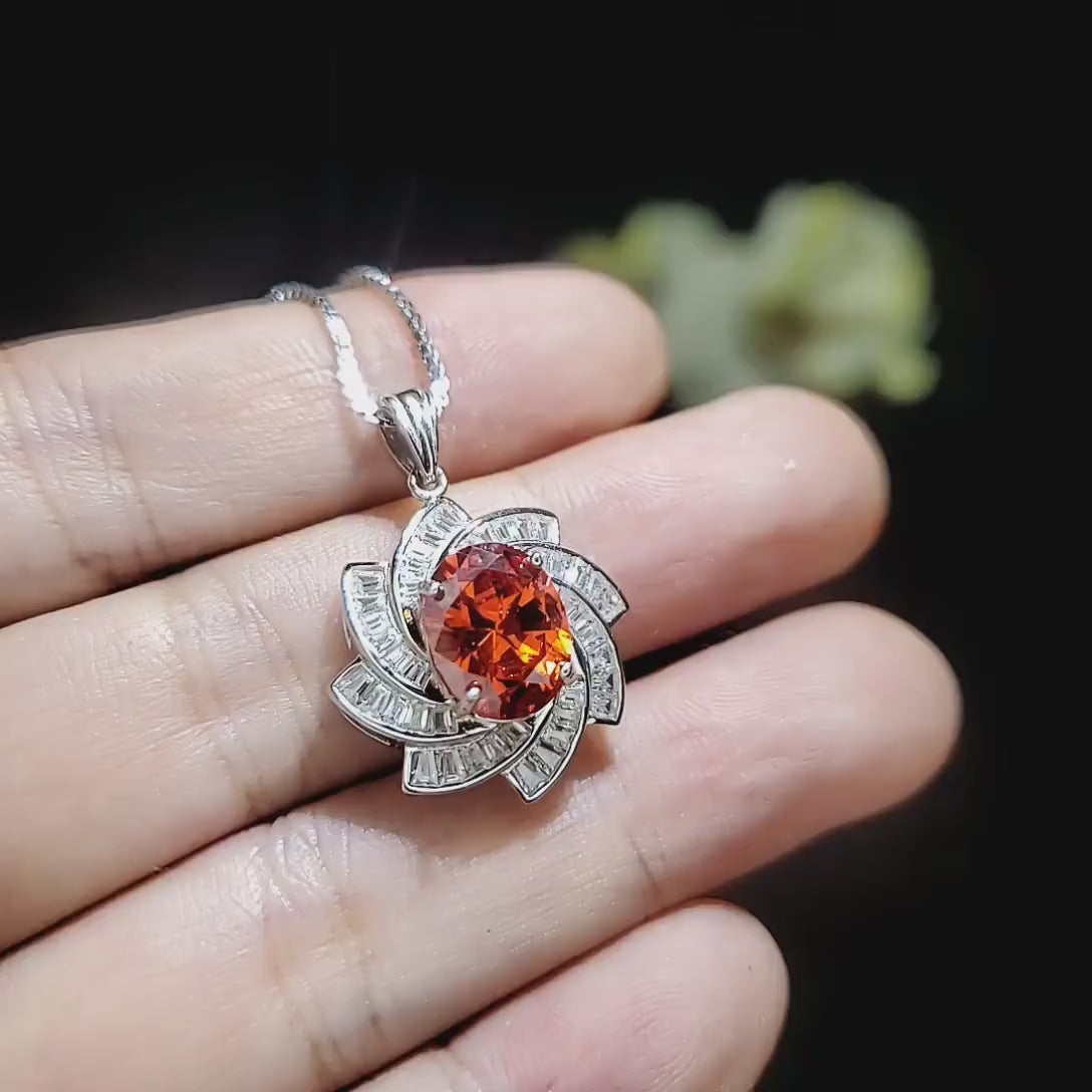 Orange Sunstone Necklace - 18kGP Sterling Silver - Gemstone Milky Way Necklace -  Spiral Galaxy Energy Vortexes Windmill Pendant 2.8 CT #856