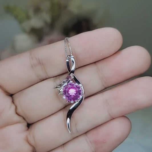 Luxury Pink Tourmaline Necklace  White Gold coated Sterling Silver Swirl Infinity Style Pendant - 2 CT Lab created Vivid Pink Gemstone #936