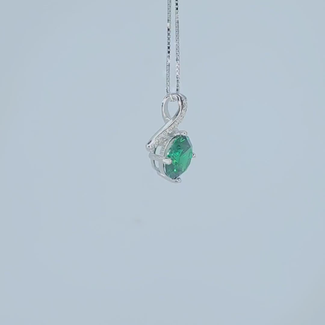 2 CT Emerald Necklace Simple Bowknot Green Emerald Pendant Sterling Silver White Gold plated Minimalist Green Gemstone #286