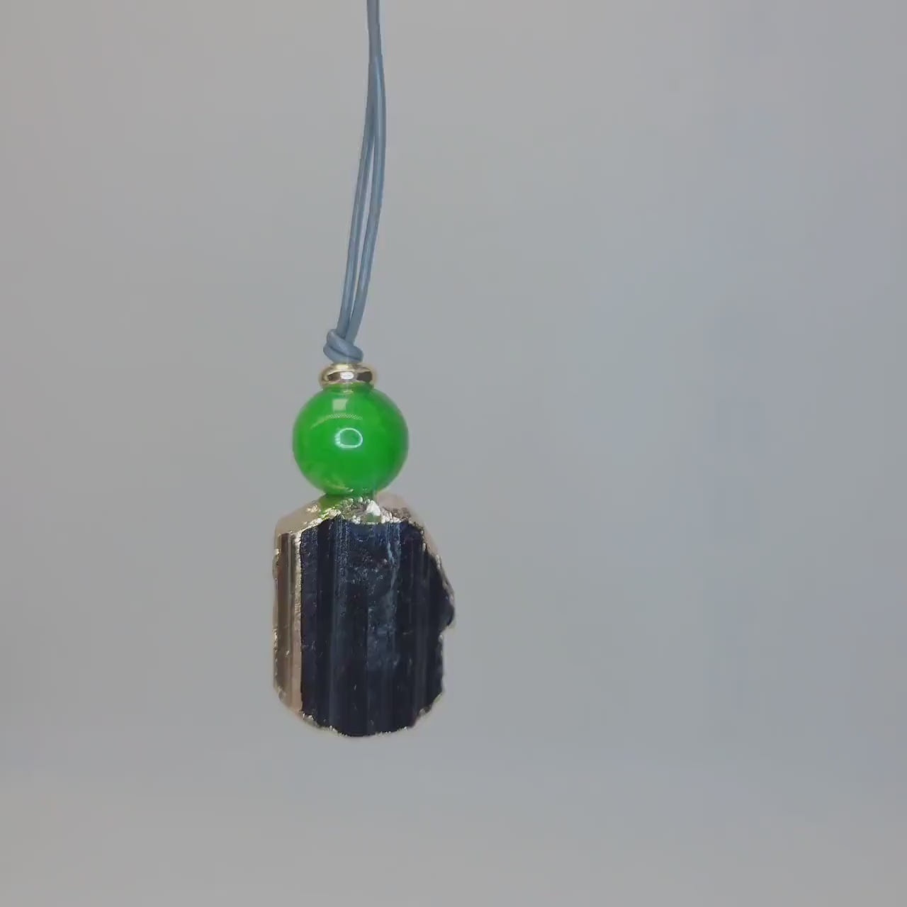 Raw Black Tourmaline Necklace Green Dyed Jade Pendant, Adjustable Leather cord, Spiritual Healing Protective Chunky Gemstone for men women